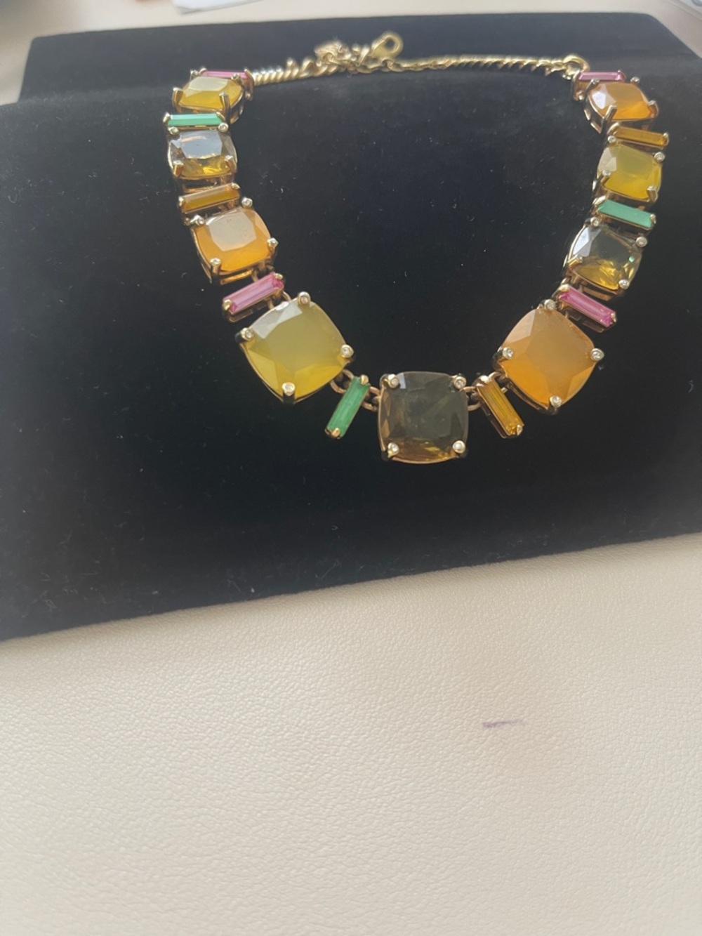 Vintage ABS Gold-Tone Multicolor Glass Multicolored Statement Necklace